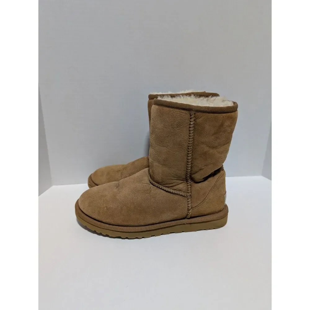 UGG Classic‎ Short Chestnut Suede Sheepskin Shearling Winter Boots Women's 6